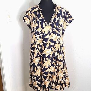 Ellen Tracy Black & Gold Floral Dress, Size Medium